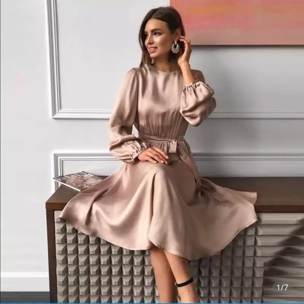 Women Vintage Sashes Satin A-line Dress